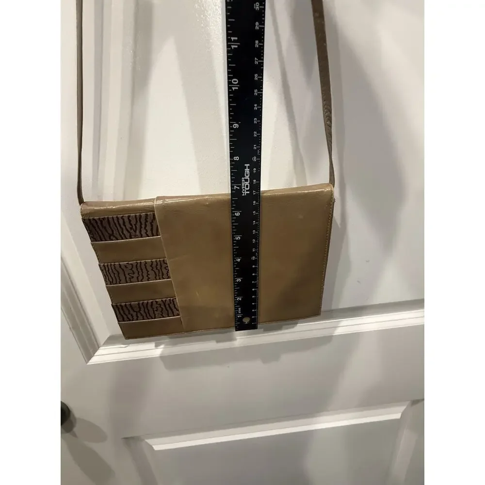 Vintage Brown Faux Leather Crossbody Purse Animal Print Accent Envelope Bag